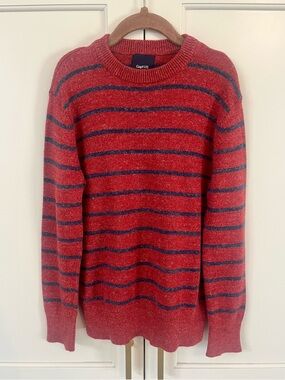 GAP Boys Red & Navy Striped Crewneck Sweater